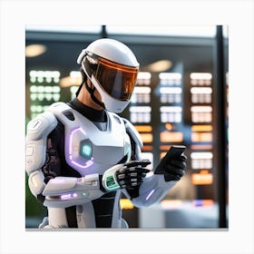 Futuristic Robot Man Using Smartphone Canvas Print