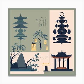 Temple Bells Pattern Symbolism Chinese Lanterns Canvas Print