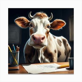 Cow At The Desk 2 Canvas Print