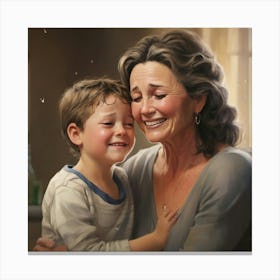 Mother And Son Hugging Canvas Print