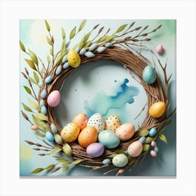 Photo Of Easter Wreath With Loose Watercolor Stains Canvas Print