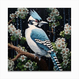 Ohara Koson Inspired Bird Painting Blue Jay 1 Square Canvas Print