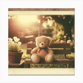 Teddy Bear Sitting On A Bench Canvas Print