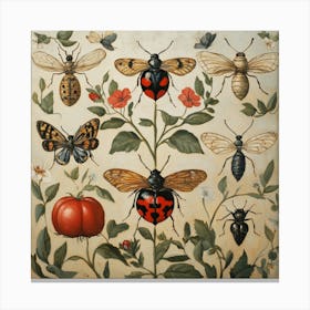 Ladybugs And Tomatoes Art Canvas Print