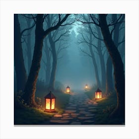 Gentle Fog And Glowing Lanterns In An Enchanted Forest 1 Canvas Print