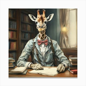 Giraffe At Desk Canvas Print