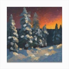 Winter forest and red sunset Canvas Print