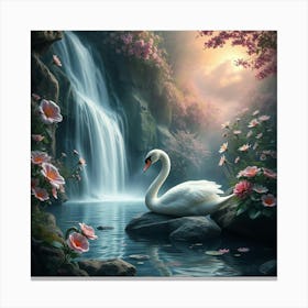 Swan In A Waterfall 2 Canvas Print