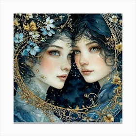 Two Girls In Blue Canvas Print