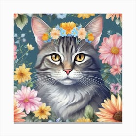 cat in floral crown Canvas Print