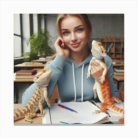 Portrait Of A Girl With Lizards Canvas Print