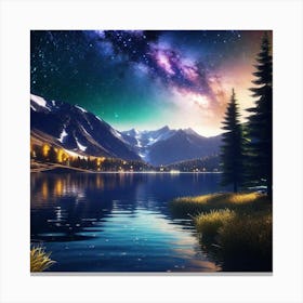 Night Sky Over Lake 10 Canvas Print