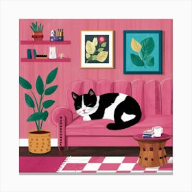 Cat Nap Tuxedo Cat Napping In Pink Interior Art Il Libnh71atfoglb7lr7h7ea Y9 Hvuubsgsommaapql1vw Canvas Print