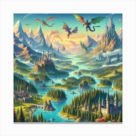 Fantasy Landscape With Dragons Canvas Print