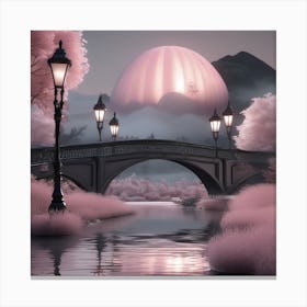 Magical Pink Cherry Blossoms Landscape Canvas Print