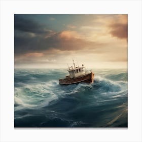 Boat In Rough Seas Canvas Print