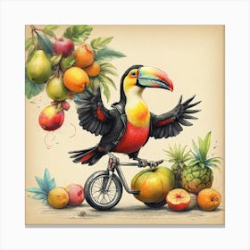 Toucan On A Bicycle Canvas Print