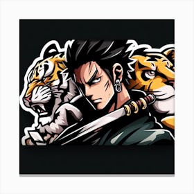 Tiger And Lion Zoro Sord Canvas Print