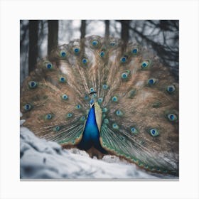  A Picture Of A Peacock Inside A Forest In A Winter  Canvas Print