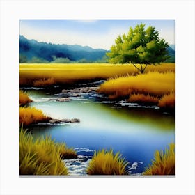 Fall Meadow And Creek Canvas Print