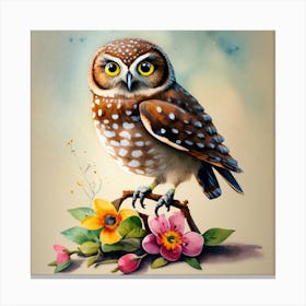 Owl With Flowers 2 Canvas Print