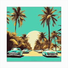 Vintage Cars On The Beach Canvas Print