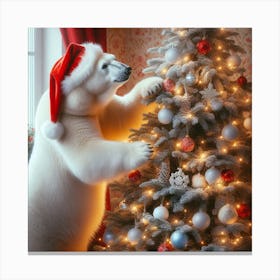 Polar Bear Decorating Christmas Tree 1 Canvas Print