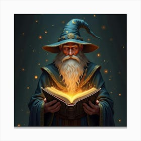 A Wizard Holding An Ancient Book With Glowing Pages 1 Canvas Print