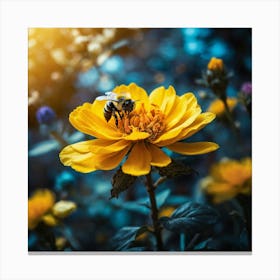 Bee On A Yellow Flower 1 Canvas Print