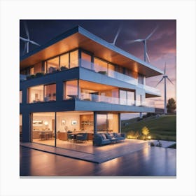 Modern House With Wind Turbines Canvas Print