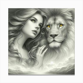 A beautiful woman and lion 3 Canvas Print