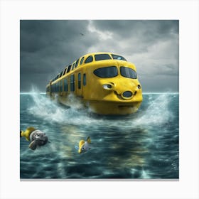 Tren Amarillo Surcando El Mar Canvas Print