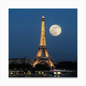 Full Moon Over The Eiffel Tower Canvas Print