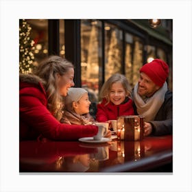 Family Having Coffee In A Cafe Canvas Print