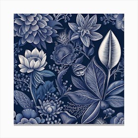 Floral Pattern In Blue And White Canvas Print
