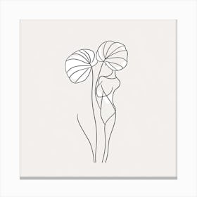 Line Art Woman Body And Leaf 4 Canvas Print