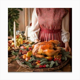 Firefly Vintage, Dress, Roasted, Turkey, Platter, Fruits, Pine, Cones, Garnish, Feast, Holiday, Than (3) Canvas Print