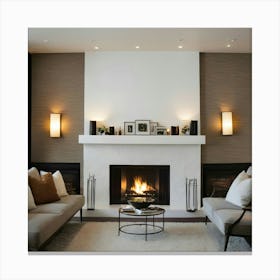 Modern Living Room With Fireplace 24 Canvas Print