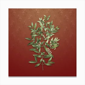 Vintage Phillyrea Tree Botanical on Falu Red Pattern Canvas Print