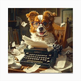 Funny Dog Writer Vintage Art Background 13 Canvas Print