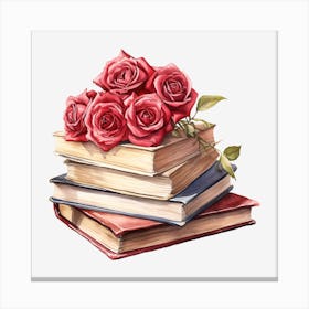 Roses On Books 17 Canvas Print