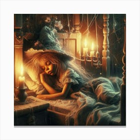 Little Witch Sleeping In Bed Canvas Print