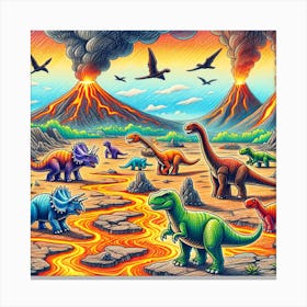 Super Kids Creativity: Dinosaur families and lava flows Canvas Print