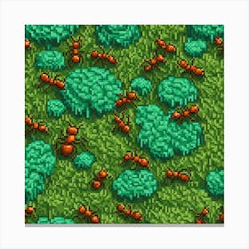 Pixel Ants On The Grass Canvas Print