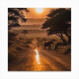 Sunset Elephants Canvas Print