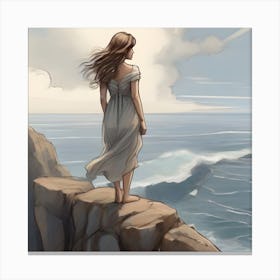 Girl Standing On A Cliff Canvas Print