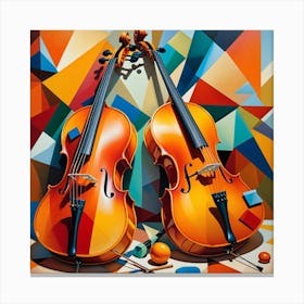 Cellos Cubism Style Canvas Print