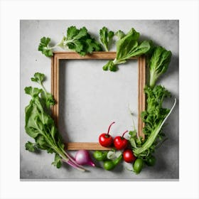 Fresh Vegetables In A Wooden Frame Canvas Print