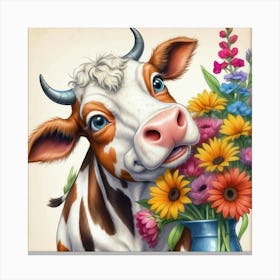 Cow With Flowers 19 Canvas Print