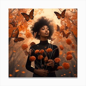 Afro-American Woman With Butterflies 7 Canvas Print